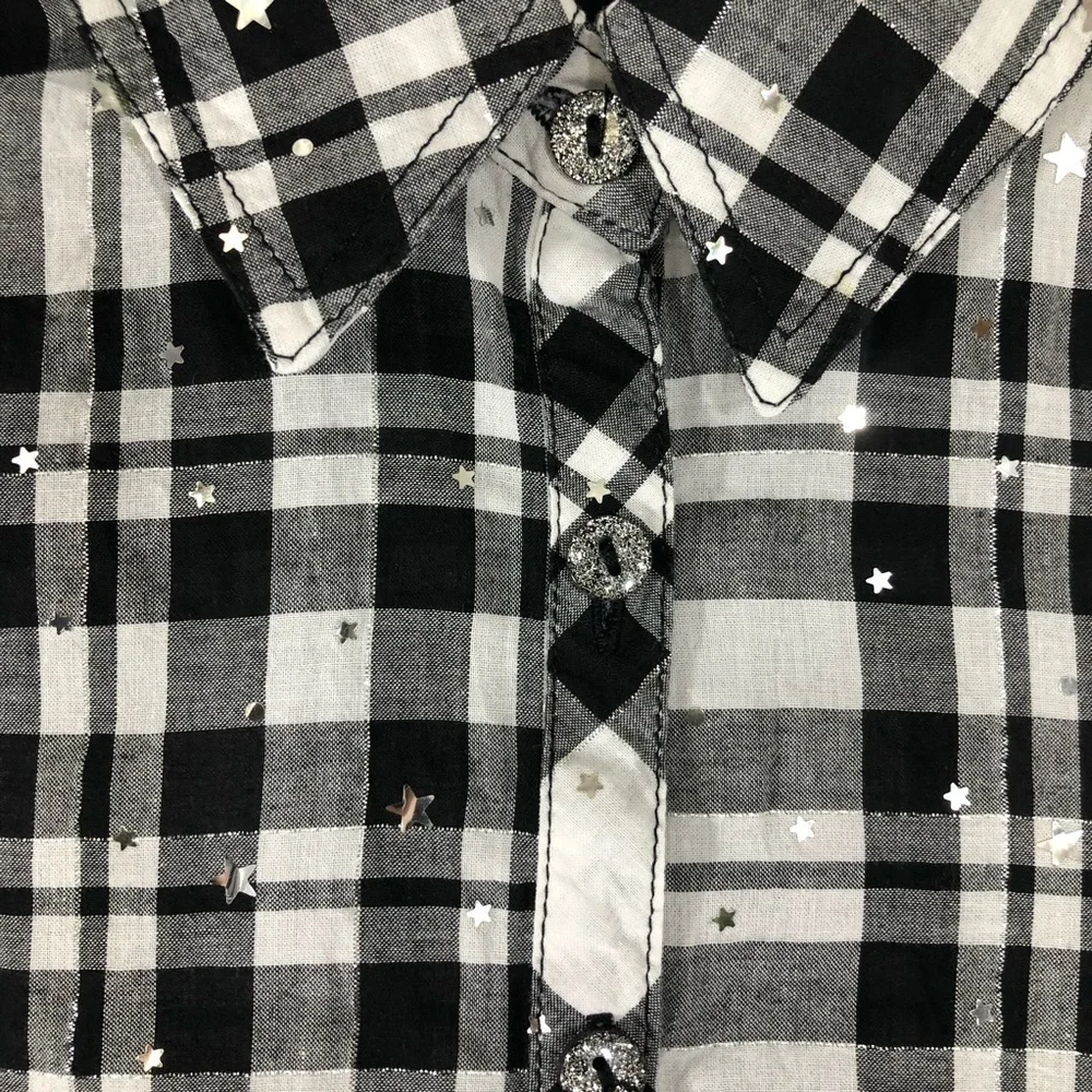 Justice Plaid Glitter & Stars Long Sleeve Top